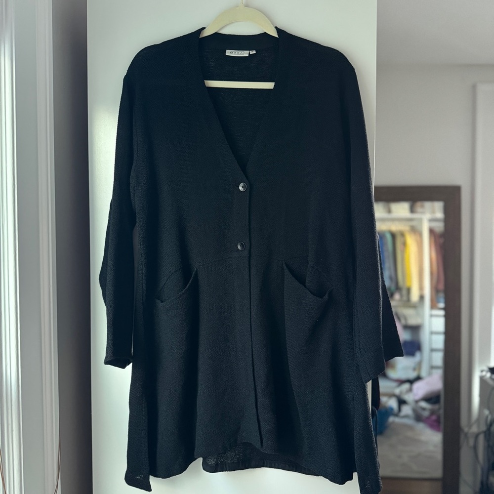 MASAI | COTTON BLEND BOHO BLACK POCKET DOUBLE BUTTON OPEN SLIT CARDIGAN SHACKET - Picture 2 of 10
